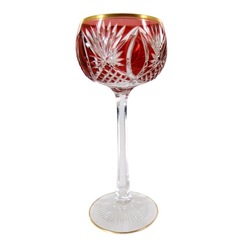 Stem glass with orange bowl &amp; gold rim, Saint Louis circa 1905