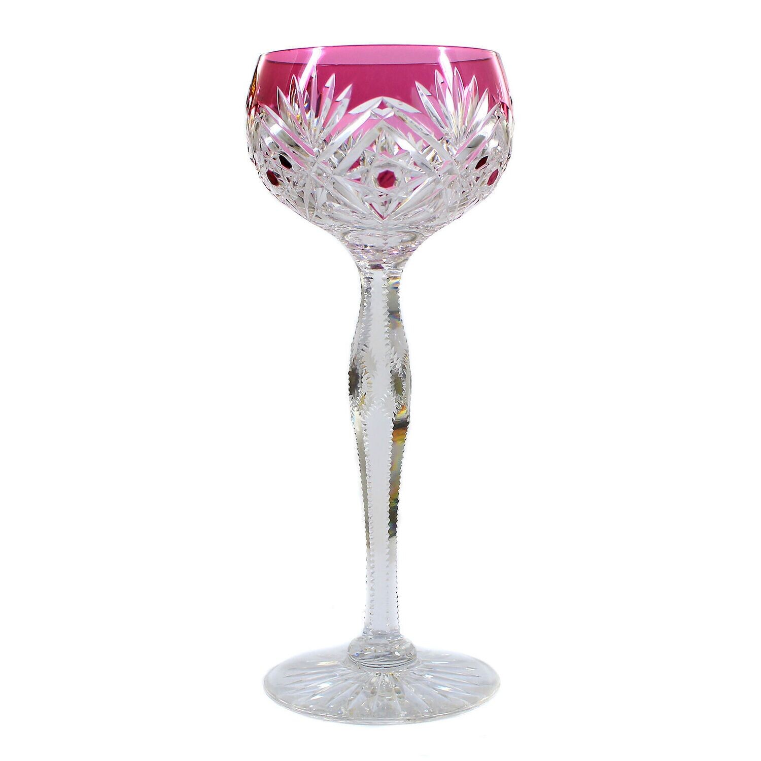 Stem glass with pink overlay and decorative cut decoration, Saint Louis around 1915