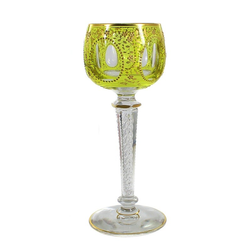Stem glass with overlay and gold painting, shaft with air filigree, Saint Louis