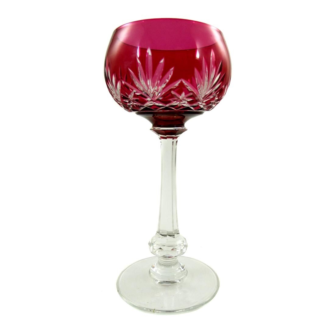 Wine glass with violet overlay &amp; decorative cut decoration, Saint Louis, Massenet series