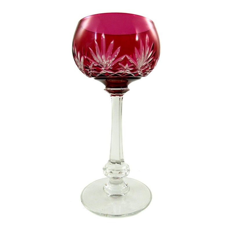 Wine glass with violet overlay &amp; decorative cut decoration, Saint Louis, Massenet series