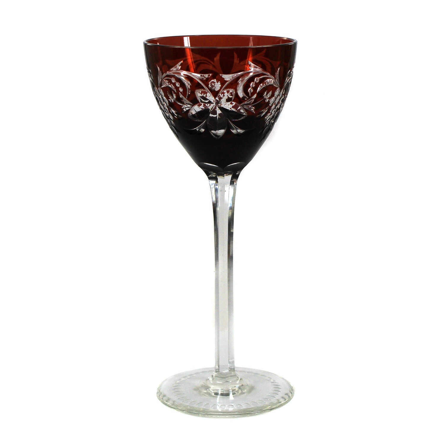 Stem glass with copper ruby overlay and decorative cut decor, Bavarian Forest