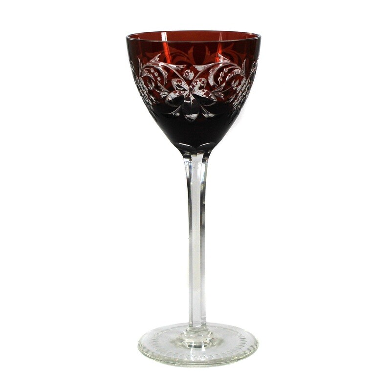 Stem glass with copper ruby overlay and decorative cut decor, Bavarian Forest