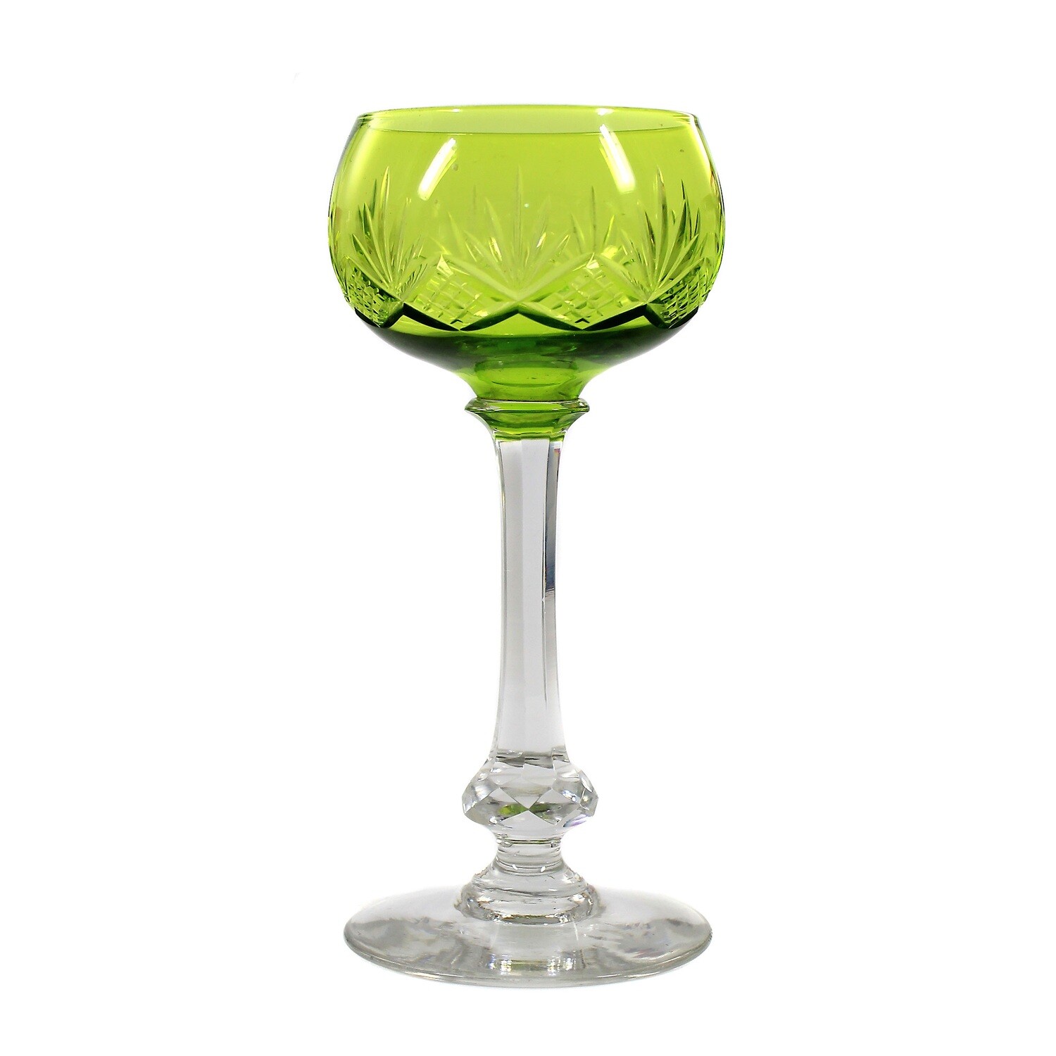 Wine glass with pistachio-colored overlay &amp; decorative cut decoration, Saint Louis, Massenet
