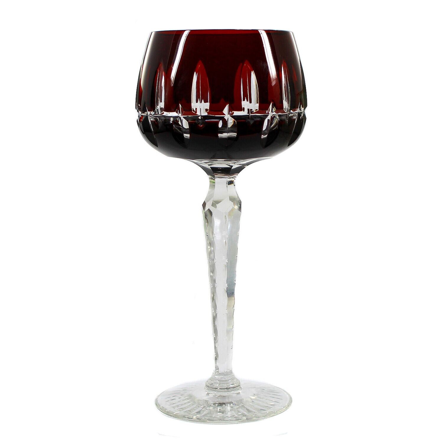 Stem glass with copper ruby overlay and wedge cut decoration, Bavarian Forest