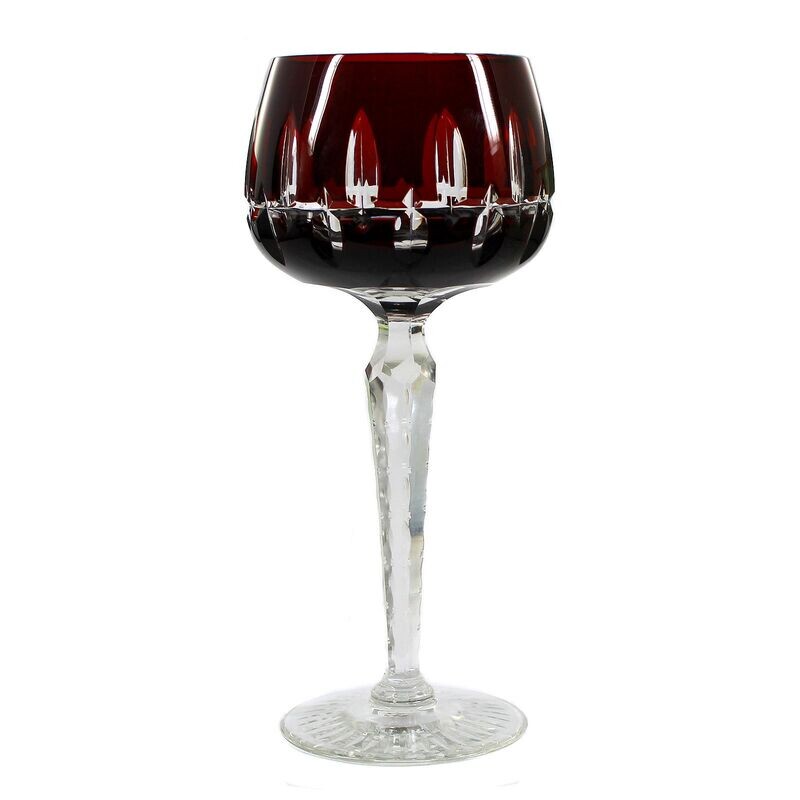 Stem glass with copper ruby overlay and wedge cut decoration, Bavarian Forest