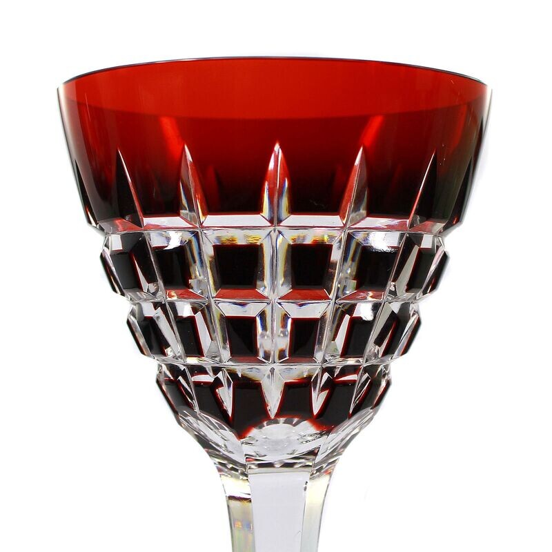 Stem glass with copper ruby overlay and wedge cut decoration, Bavarian Forest
