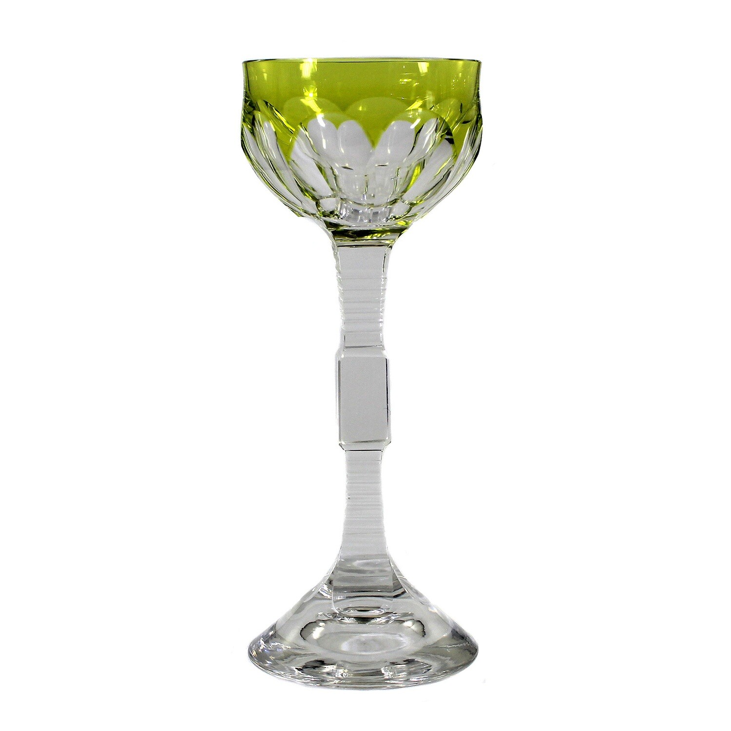 1st of 4. Stem glass with square shaft and green-yellow overlay, VSL