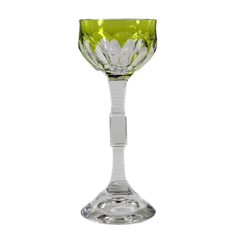 1st of 4. Stem glass with square shaft and green-yellow overlay, VSL