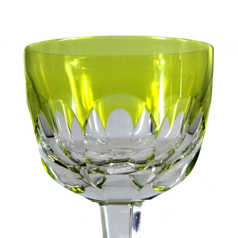 1st of 5. Stem glass with square shaft and green-yellow overlay, VSL