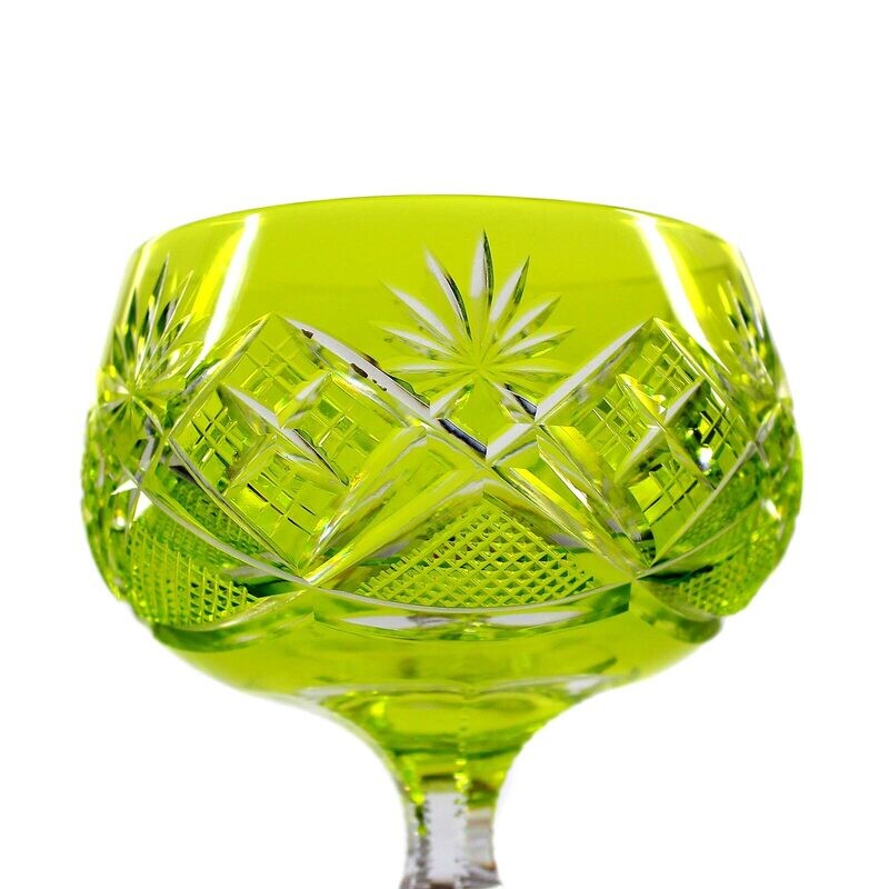 Stem glass with green-yellow overlay, Val Saint Lambert, Floreal model