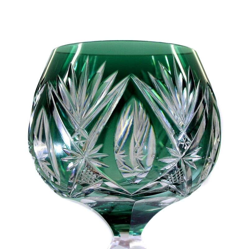Stem glass with green overlay, Val St. Lambert, model B, taille 3247, 1905