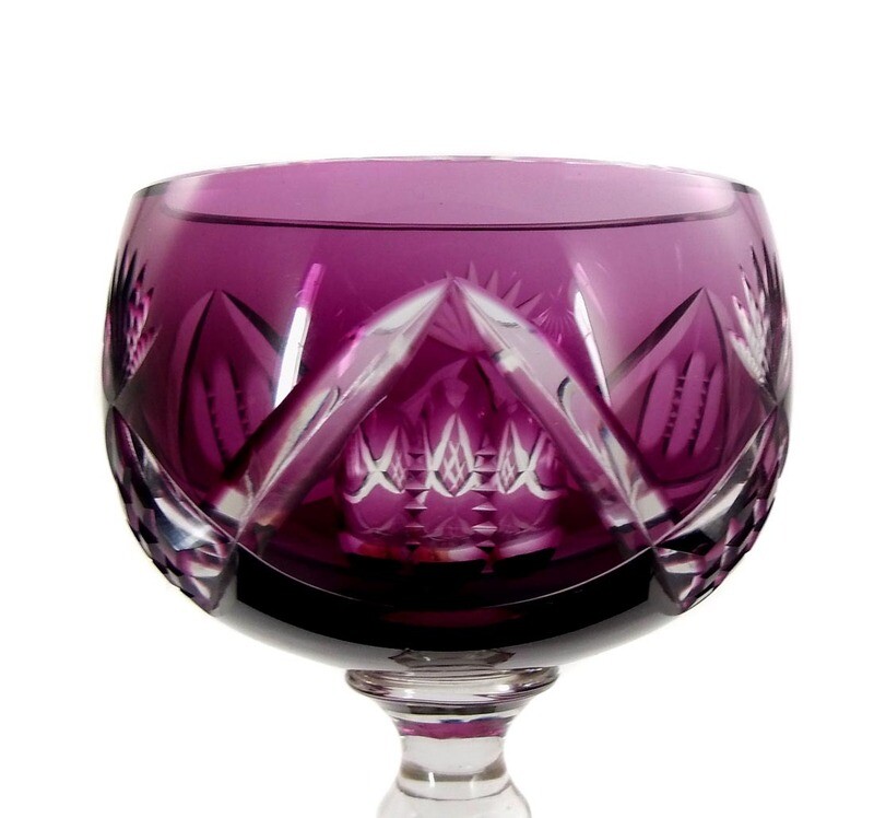 Stem glass with overlay &amp; pierced air bubble, Val St. Lambert, Lubin