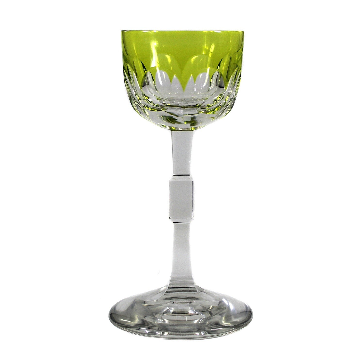 1st of 5. Stem glass with square shaft and green-yellow overlay, VSL