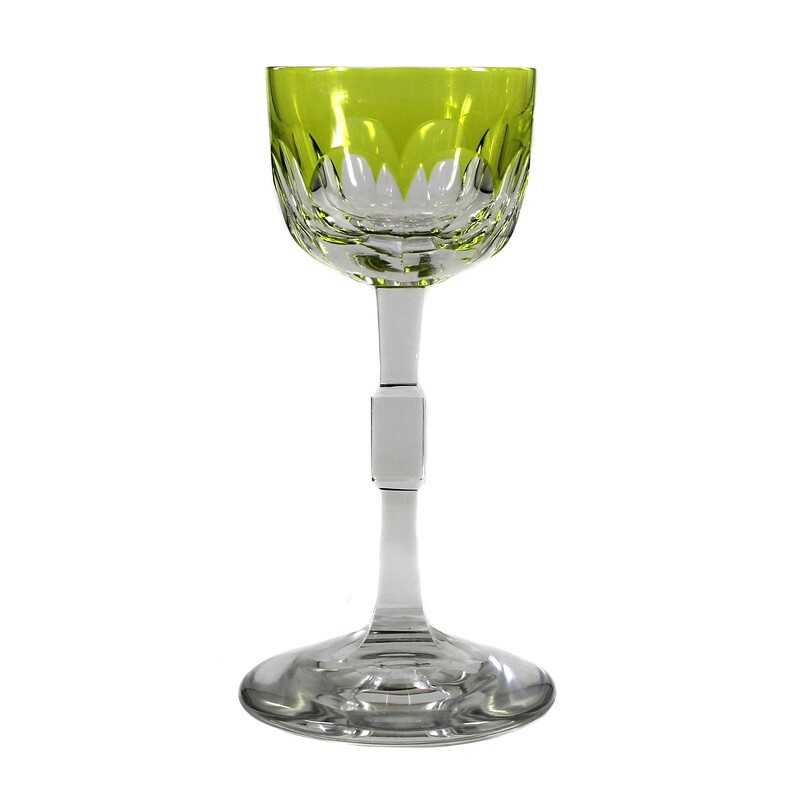 1st of 5. Stem glass with square shaft and green-yellow overlay, VSL