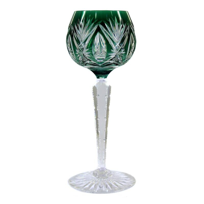 Stem glass with green overlay, Val St. Lambert, model B, taille 3247, 1905