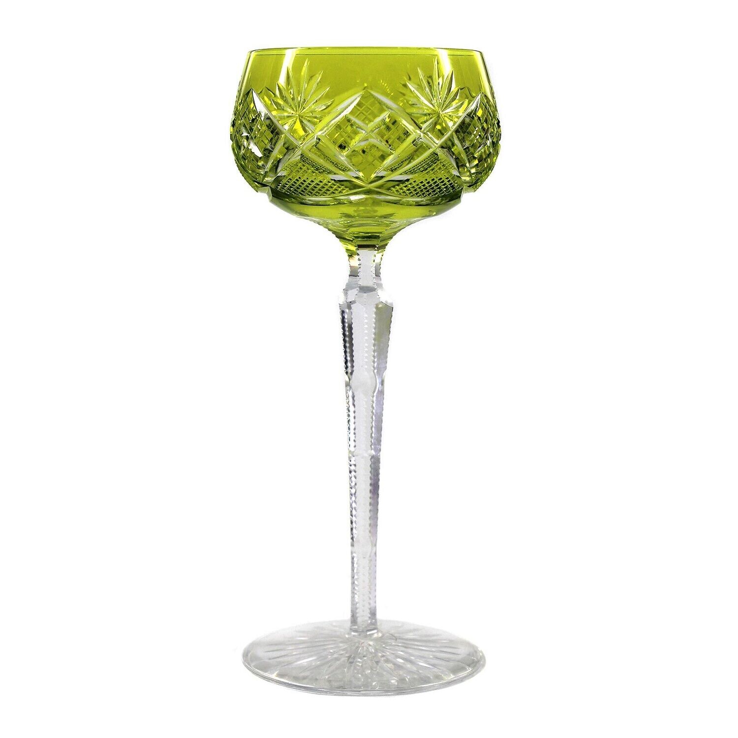 Stem glass with green-yellow overlay, Val Saint Lambert, Floreal model