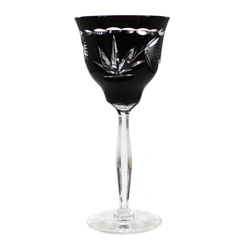 Heavy stem glass with black-violet overlay and decorative cut decoration