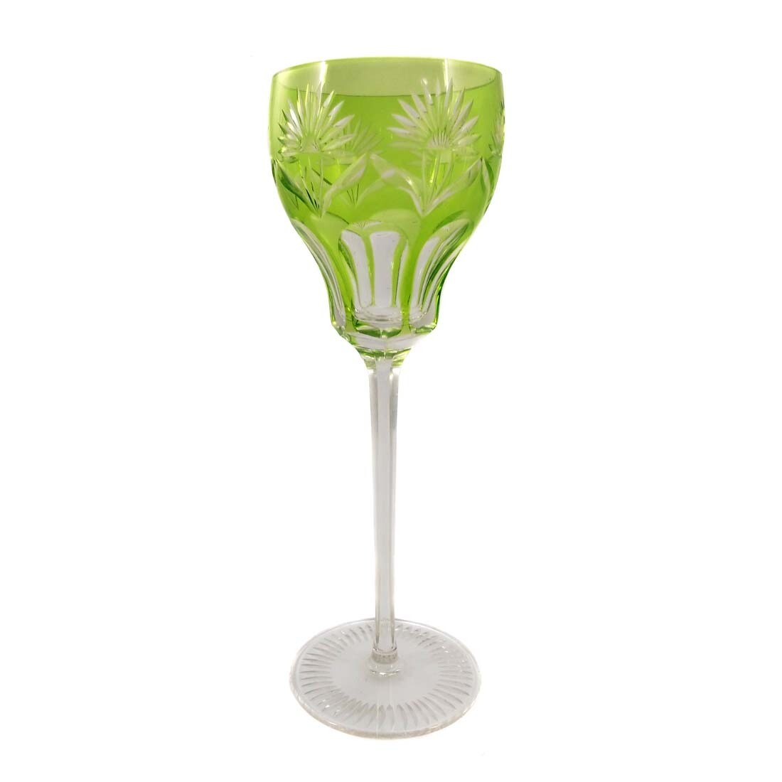 Art Nouveau stem glass with green-yellow overlay, 1905-10