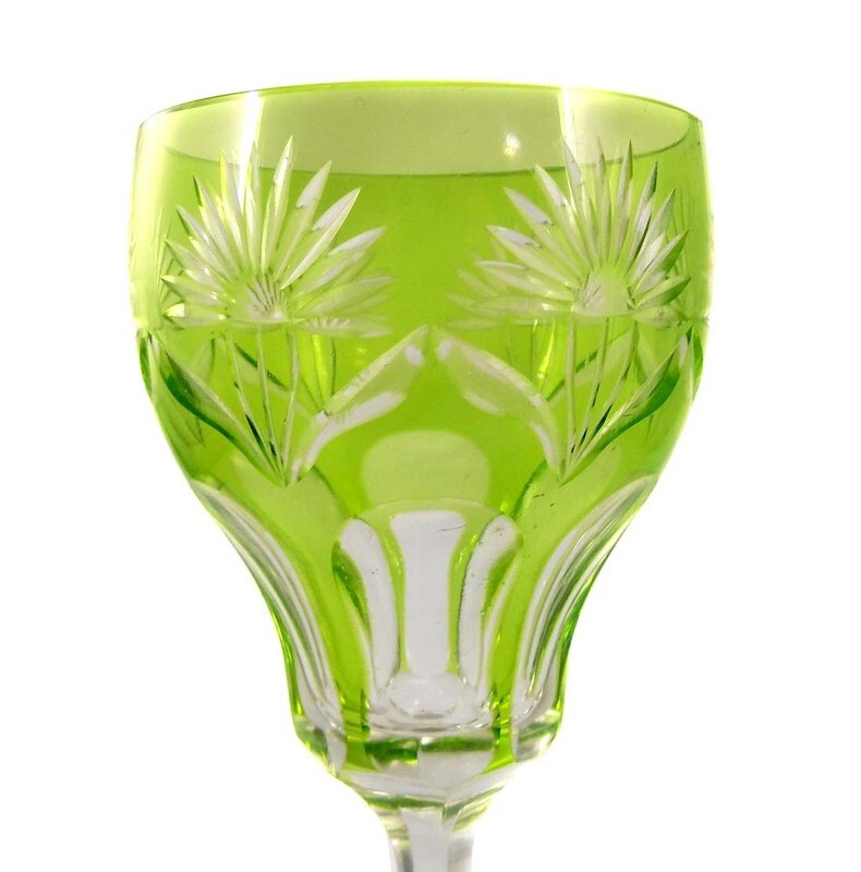 Art Nouveau stem glass with green-yellow overlay, 1905-10