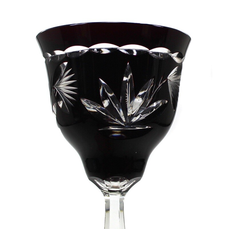 Heavy stem glass with black-violet overlay and decorative cut decoration