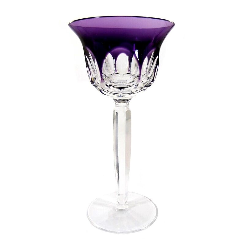 Stem glass made of colorless crystal glass with a purple overlay around 1940-50