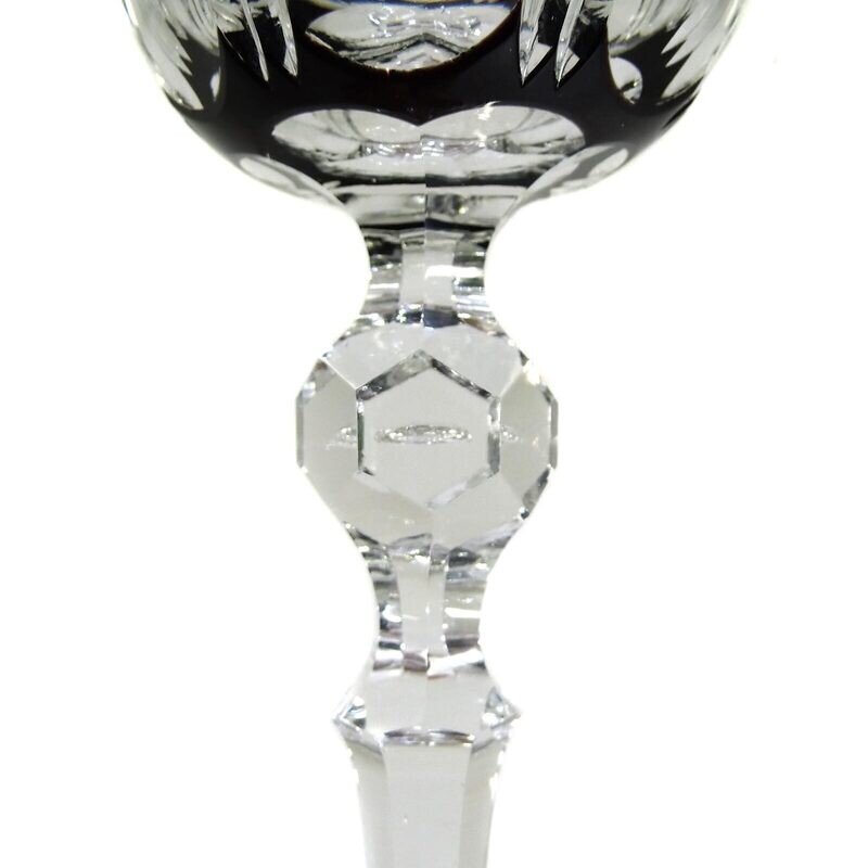 Stem glass with pierced air bubble in Nodus &amp; ruby red cup, F. Wittwer around 1940-50.