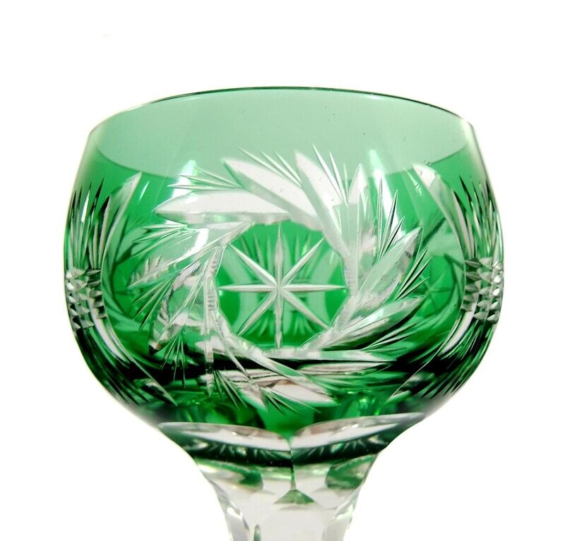 Stem glass with green overlay &amp; decorative cut, Eduard Dressler, Berlin around 1930