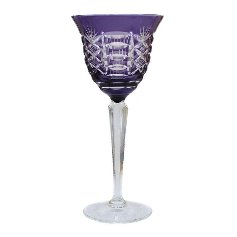 3 stem glasses with different colored overlays, Saxony or Thuringia around 1940