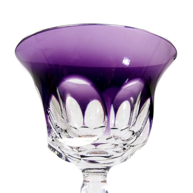 Stem glass made of colorless crystal glass with a purple overlay around 1940-50