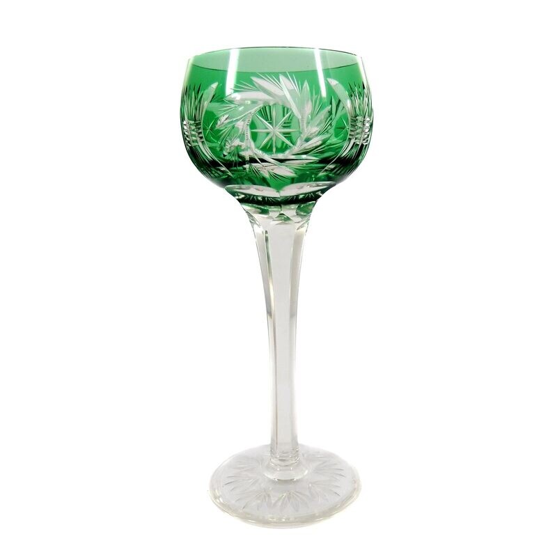 Stem glass with green overlay &amp; decorative cut, Eduard Dressler, Berlin around 1930