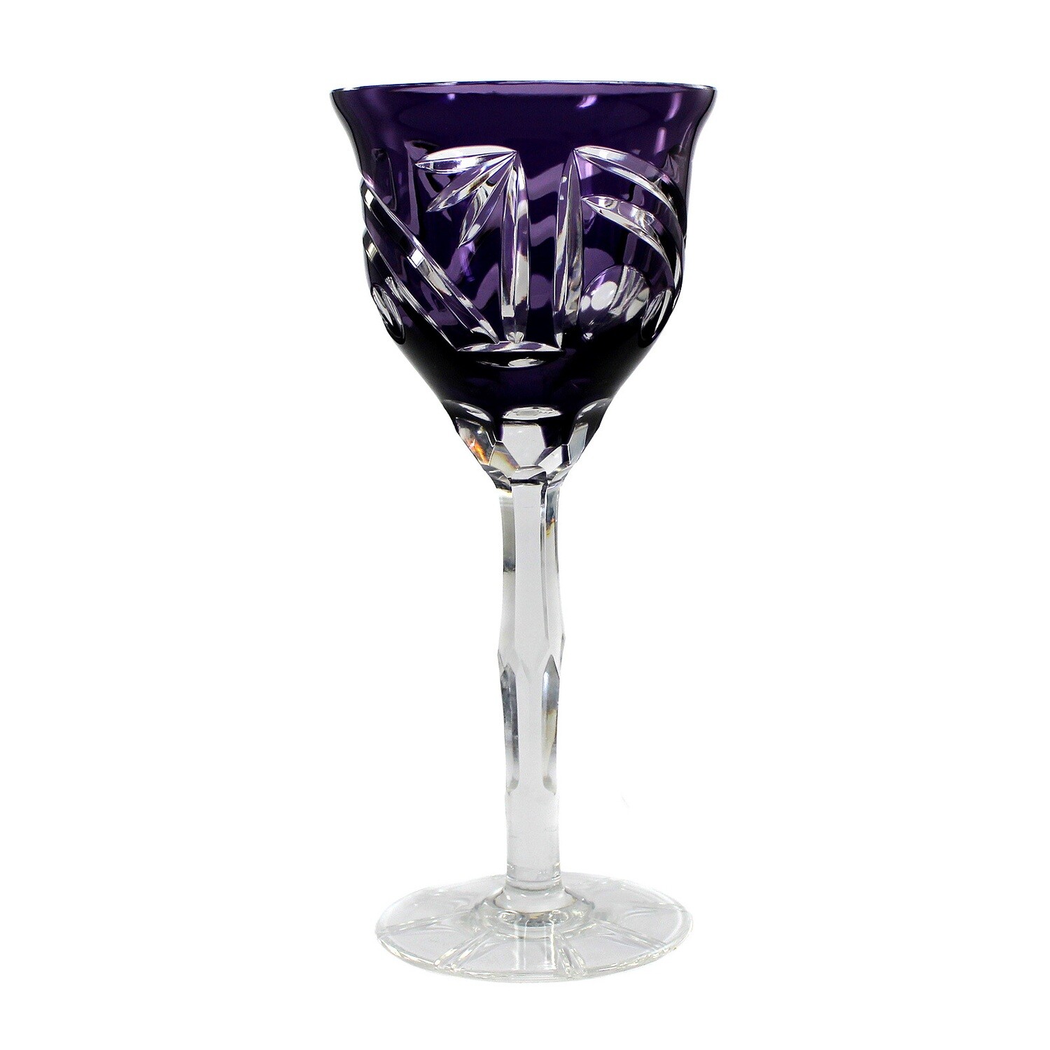 Stem glass with purple overlay and decorative cut decoration, around 1930