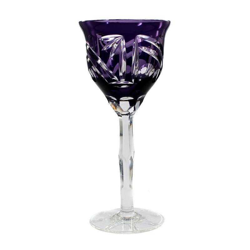 Stem glass with purple overlay and decorative cut decoration, around 1930