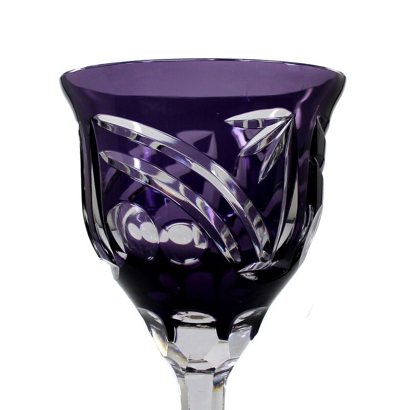 Stem glass with purple overlay and decorative cut decoration, around 1930