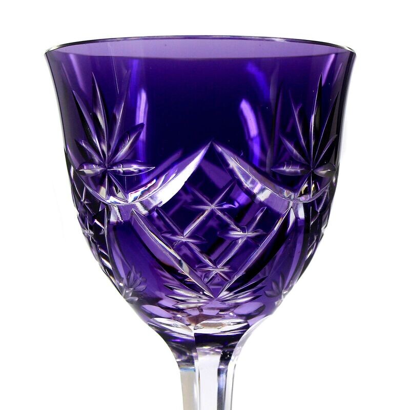Stem glass with purple overlay and decorative cut, Villeroy and Boch around 1930
