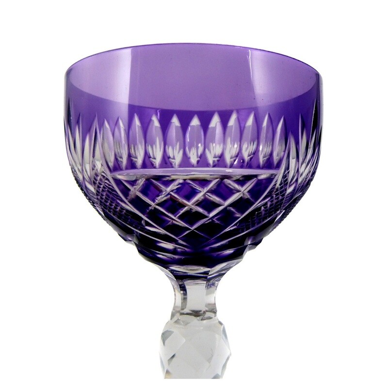 Stem glass with purple overlay and decorative cut decoration, around 1910-20