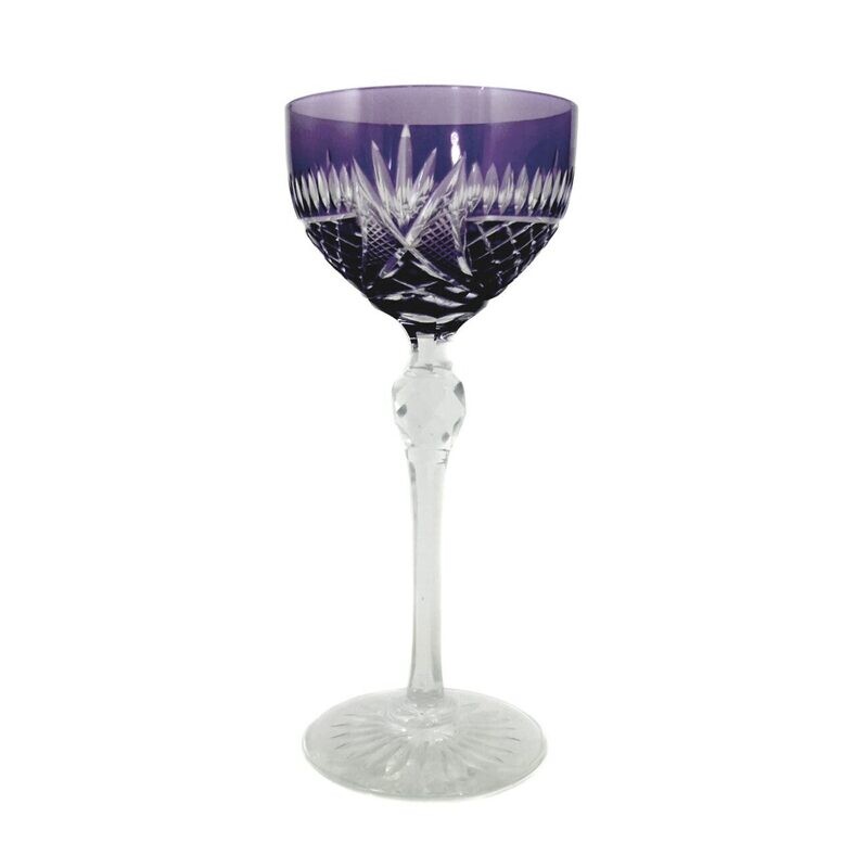 Stem glass with purple overlay and decorative cut decoration, around 1910-20