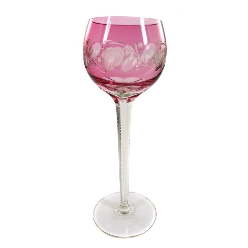 Stem glass with transition and surrounding floral decoration, around 1930