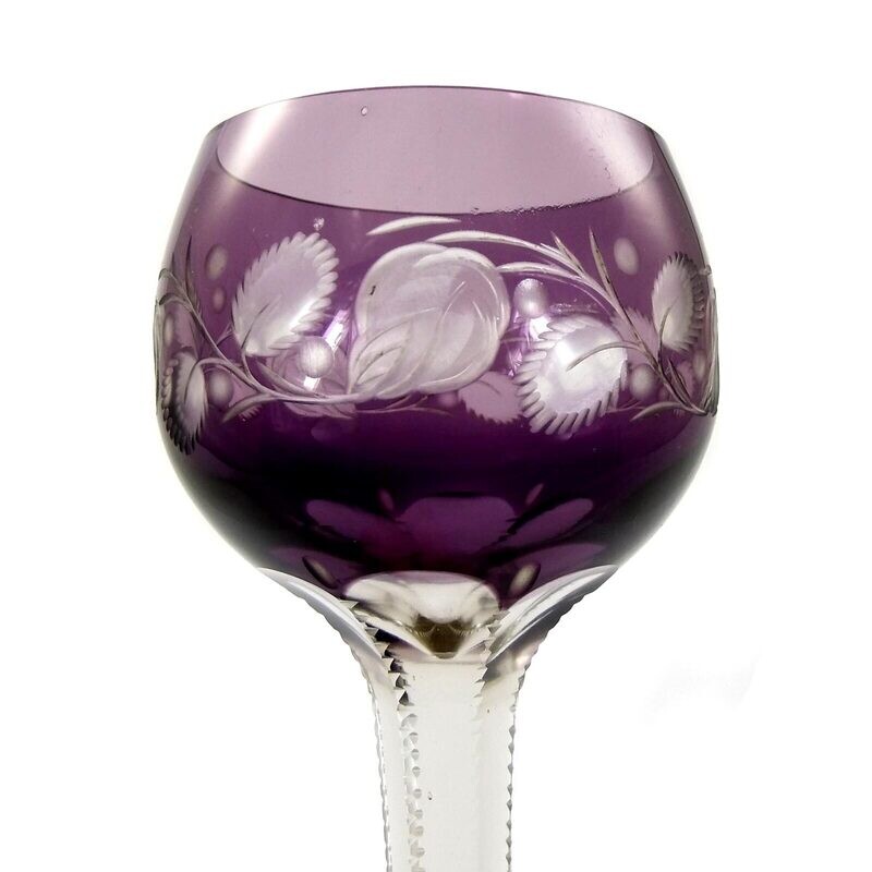 Stem glass with transition and surrounding floral decoration, around 1930