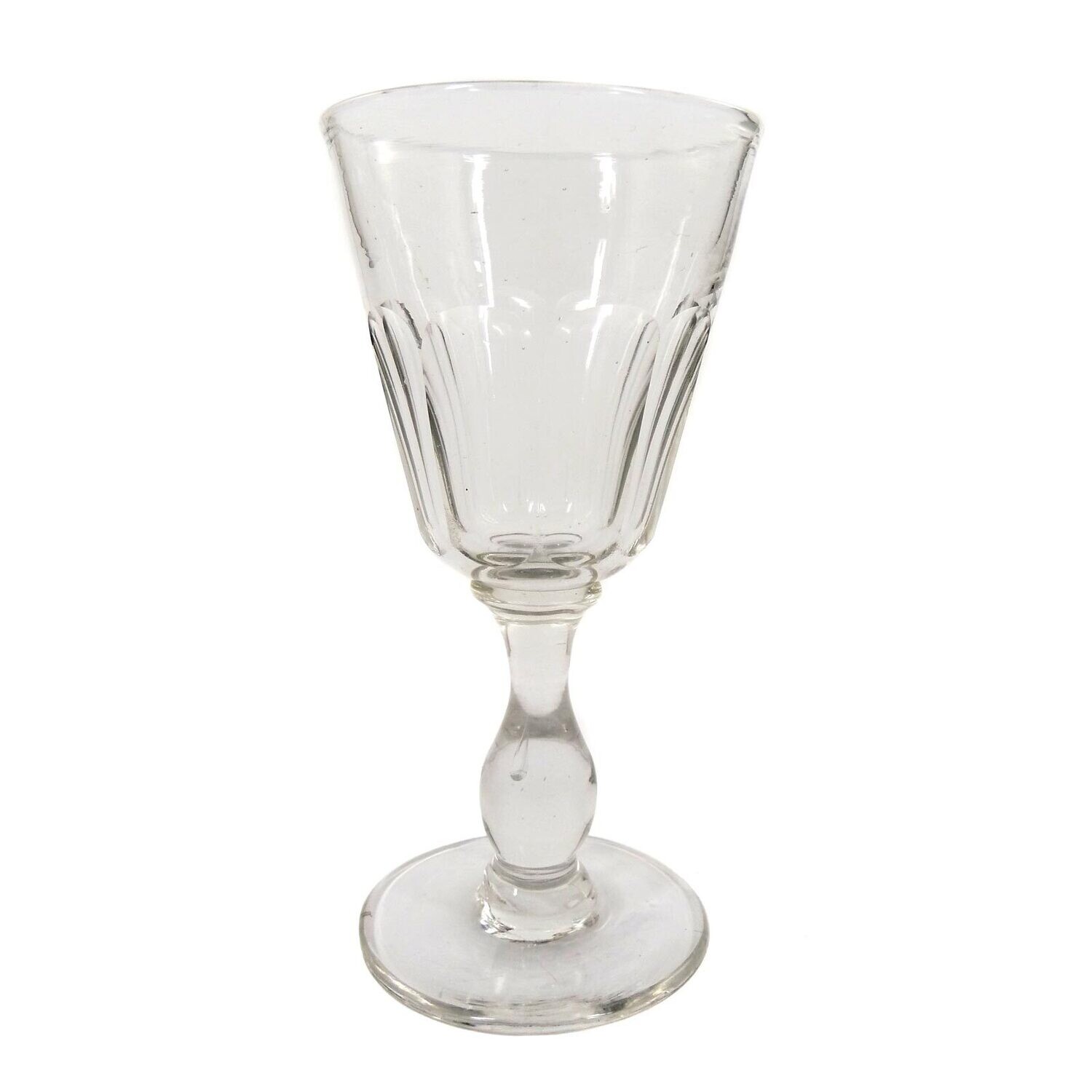 Southern wine glass made of colorless glass with baluster shaft &amp; arch facet, 19th century.