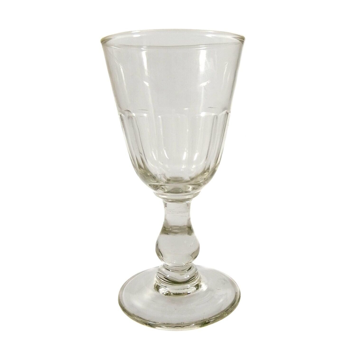 Southern wine glass with baluster shaft, conical bowl with curved facet, late 19th century.