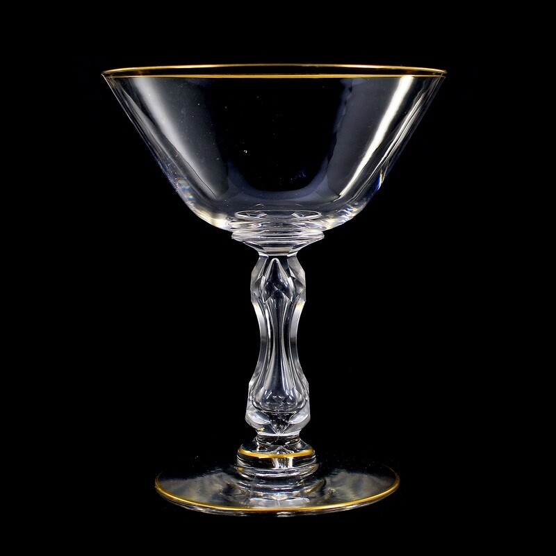 1st of 9. Cocktail champagne bowls made of colorless glass with polished gold rim, St. Louis