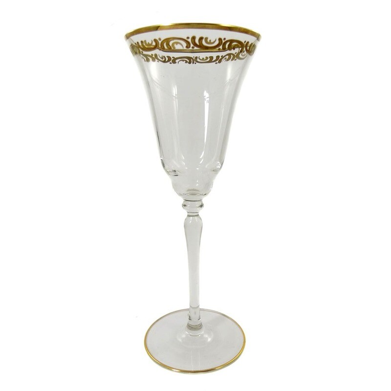 1st of 6 sparkling wine glasses with relief gold application, Glashütte Spiegelau around 1920-30