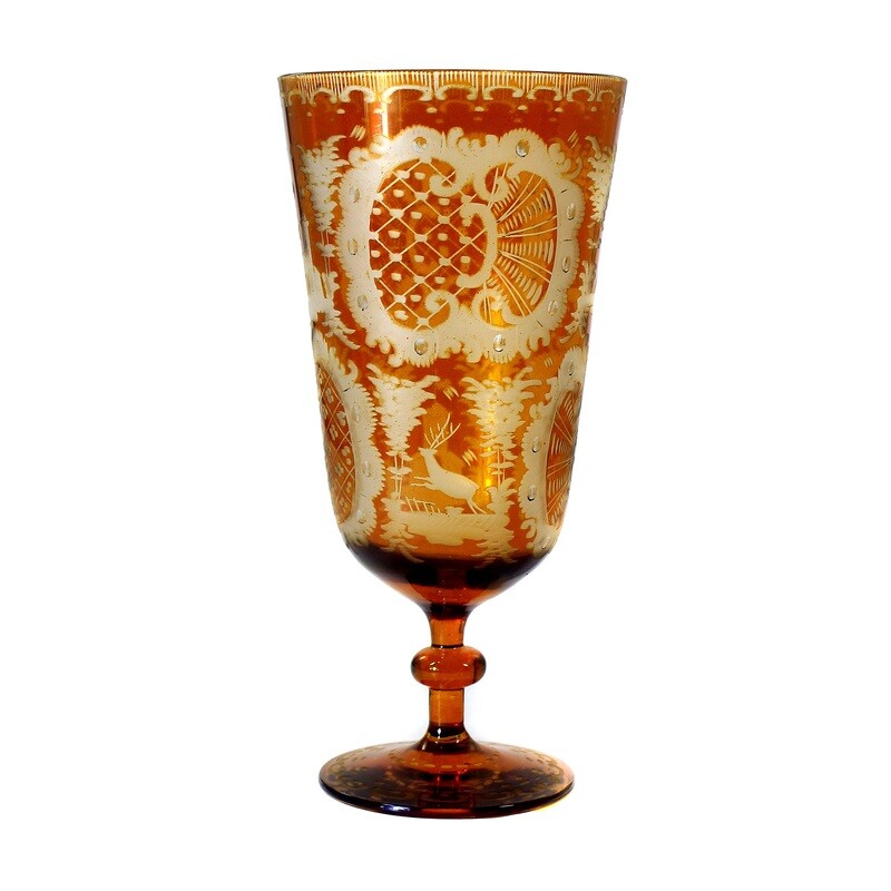 Footed cup made of colorless glass with silver yellow etching, Egermann around 1900