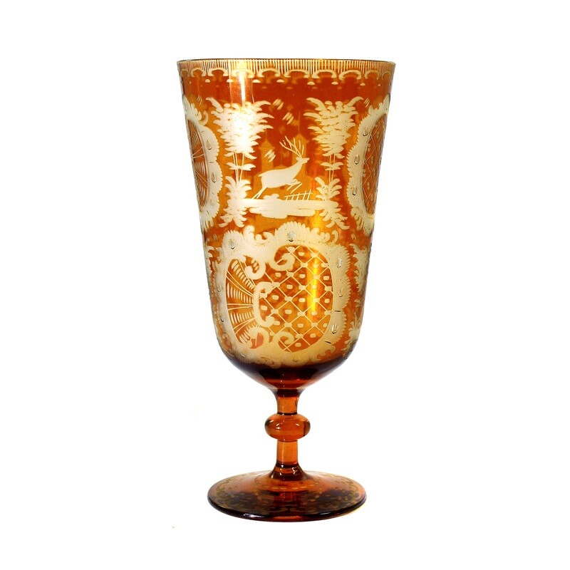 Footed cup made of colorless glass with silver yellow etching, Egermann around 1900