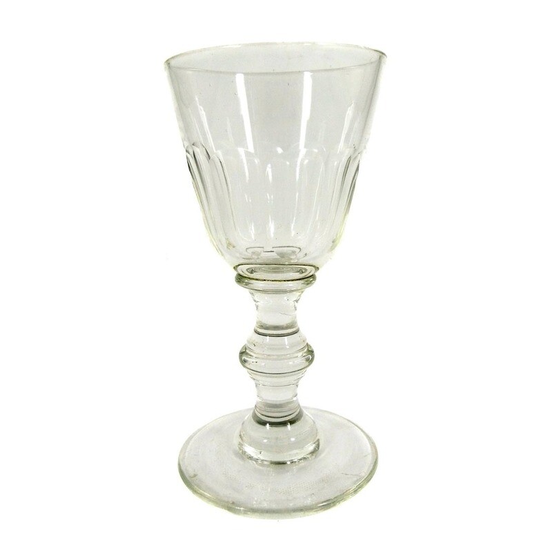 Shot glass made of colorless glass with arched facets &amp; stepped nodus, around 1870-80