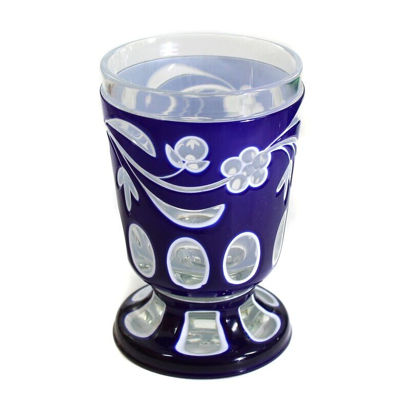 High-quality footed beaker made of colorless glass with double overlay, Russia, 1840