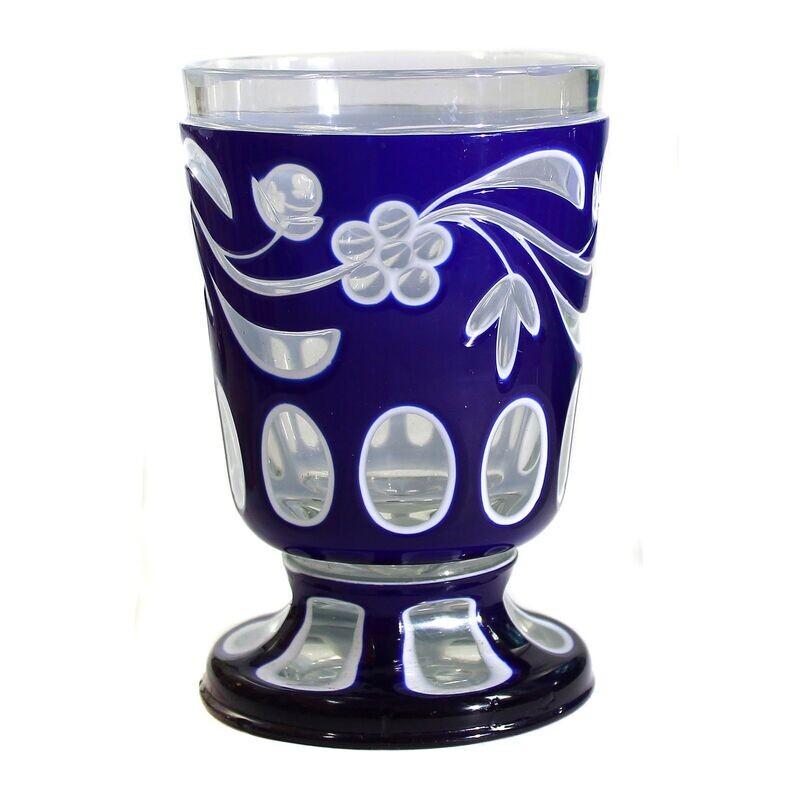 High-quality footed beaker made of colorless glass with double overlay, Russia, 1840