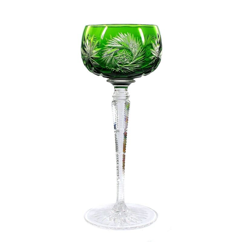 Stem glass made of colorless glass with green overlay, Rohrbach and Böhme around 1920