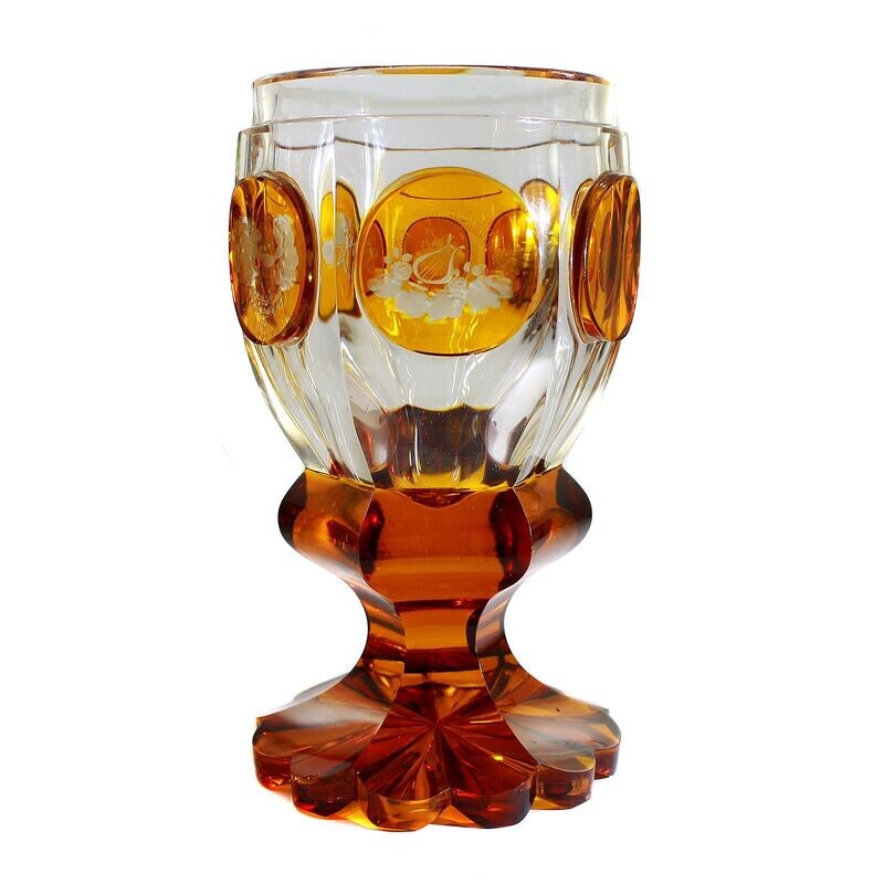 Large footed cup with carved allegories, Bohemia around 1835-45